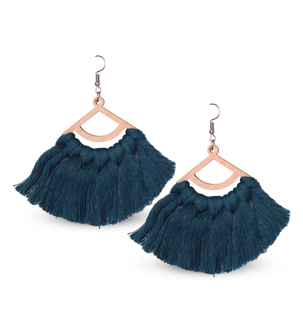 Teal Boho Tassel Earrings