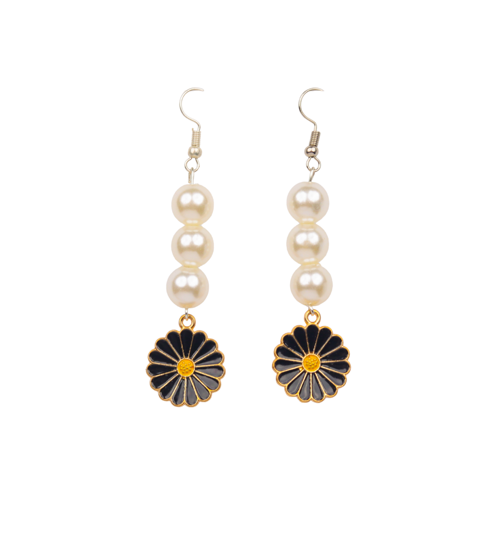 Black Petal Drop Earrings