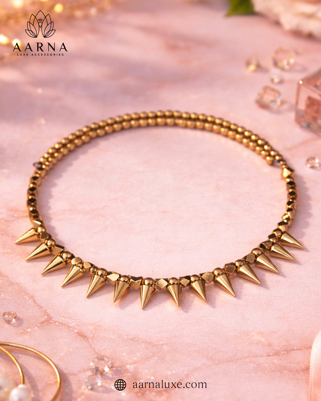 Gold Spike Beaded Necklace