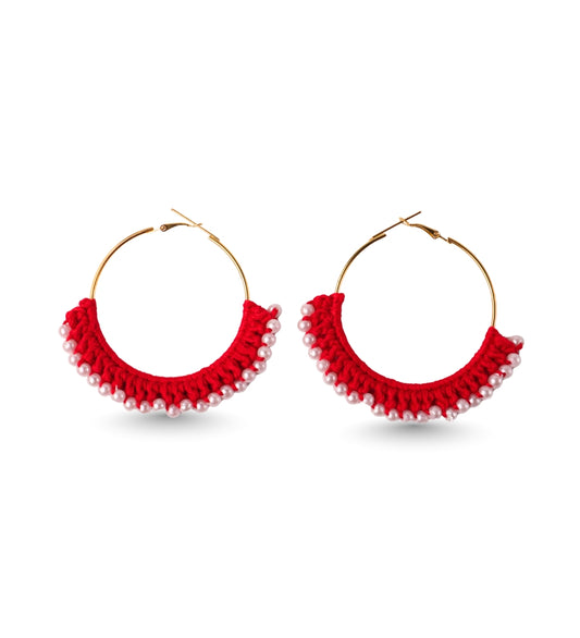 Crimson Pearl Hoops