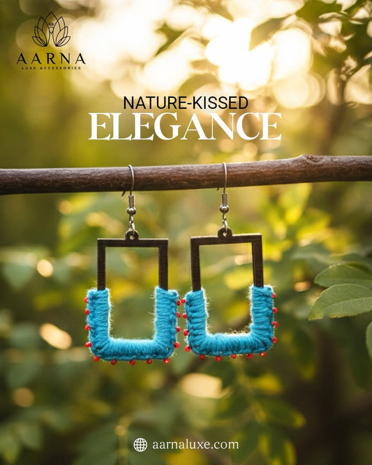 Indigo Frame Beadwork Earrings