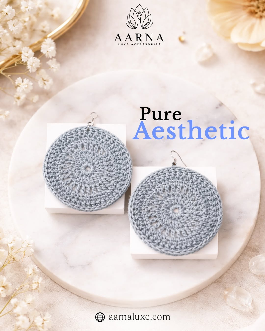 Slate Mandala Crochet Earrings