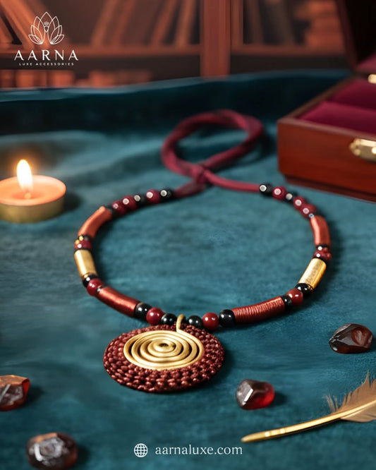 Handcrafted Spiral Pendant Beaded Necklace